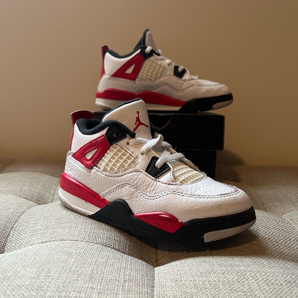 Jordan Kids retro 4 Sneakers - White, Red, and Black